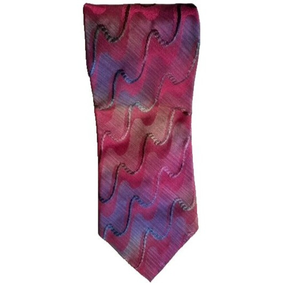Vtg XMI for Nordstrom Silk Necktie Red Burgundy Abstract Wave Pattern 59" Tie